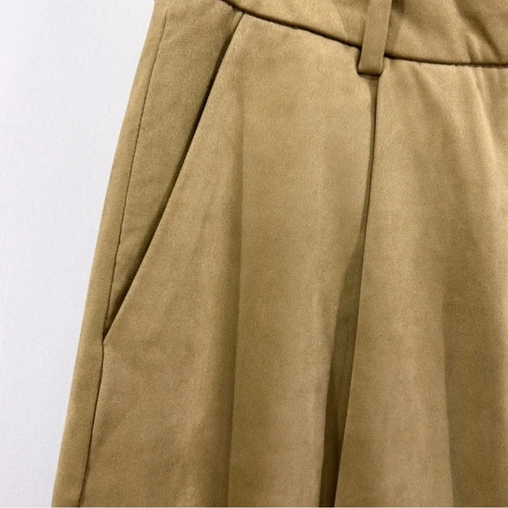 Zara BEIGE Faux Suede High Pants TROUSERS - Picture 5 of 12